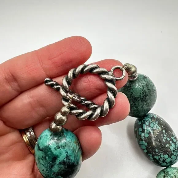 16” of polished chunks of green turquoise statement necklace with 925 hardware! - Picture 5 of 9
